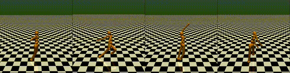 3D renders of a human figure running on a checkerboard