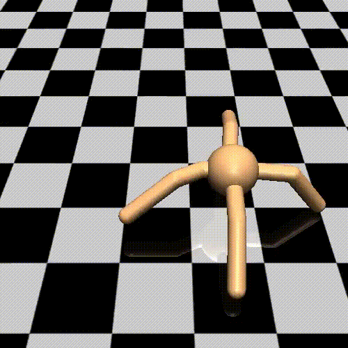 3D render of a four-limbed robot on a checkerboard