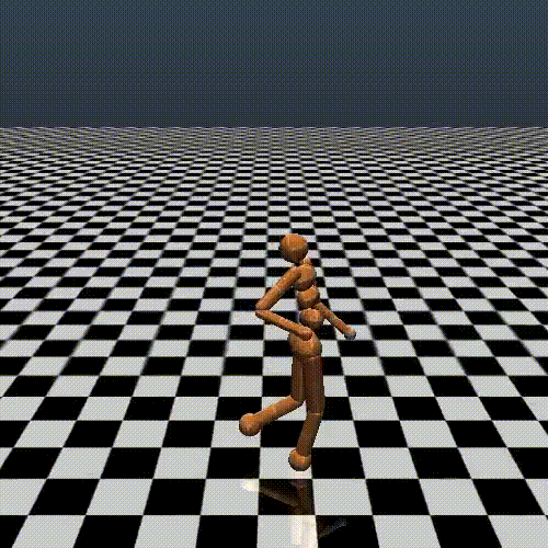 3D render of a human figure running on a checkerboard